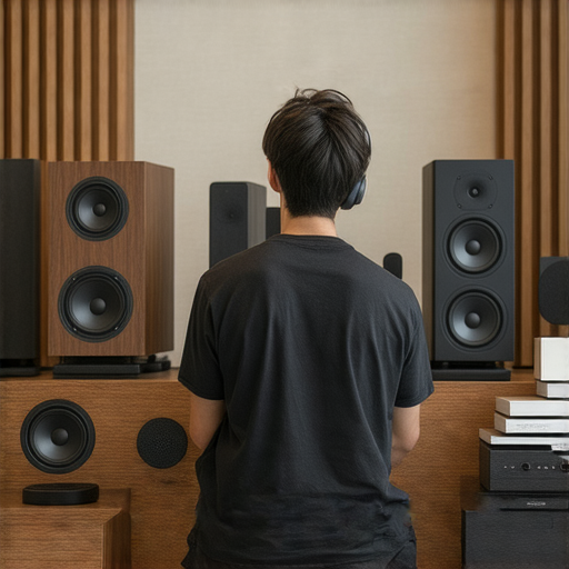 選擇合適的音響箱提升音樂體驗，一位使用者正在測試不同的音響箱，周圍環境優雅，展示出音響箱的多樣性，完美契合音樂愛好者的需求。