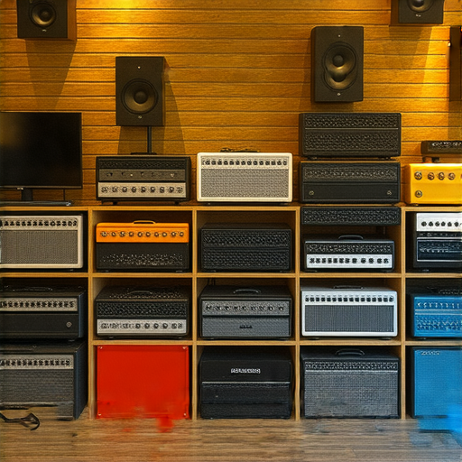 二手音響店內陳列各種音響設備，包含揚聲器、擴大機及耳機，展示二手買賣的多樣性與價格分析，吸引音響愛好者選購及討論。