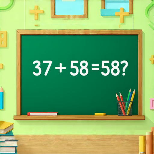 好的，這裡有一個加法題目：

\( 37 + 58 = ? \)

請問這個加法的結果是多少呢？
