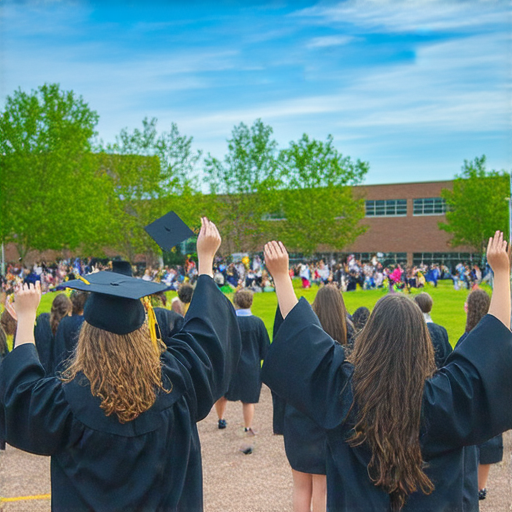 畢業紀念冊的封面，展示紀念意義深遠的校園回憶，身著學士服的學生們在操場上慶祝，營造出感人氛圍，象徵著從校園到人生新章的轉變。