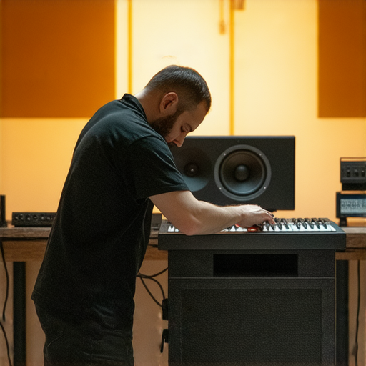 低音音響與音響維修師傅專注檢查設備，展現專業技術，重拾完美音效，讓低音震撼你的靈魂，提升音樂享受，營造震撼的音樂氛圍。