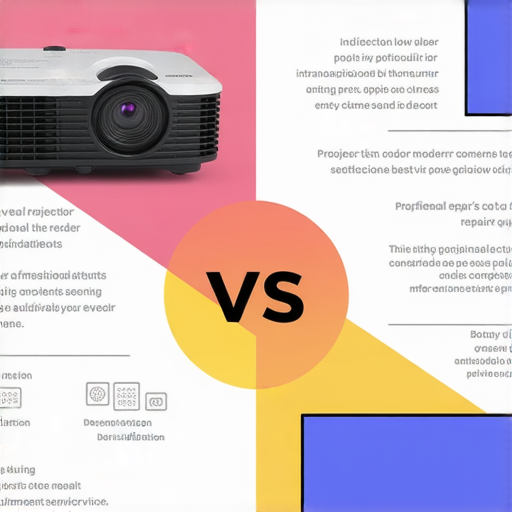 投影機與電視的比較圖，展示兩種屏幕設備的特點及優缺點，幫助消費者選擇最佳視聽設備，並介紹專業維修服務選項。