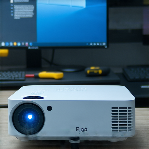 驚艷評價的piqo投影機展示，背景為專業維修服務場景，強調其卓越品質與維修支持，突顯使用者對這款投影機的好評與推薦，吸引消費者探索更多。