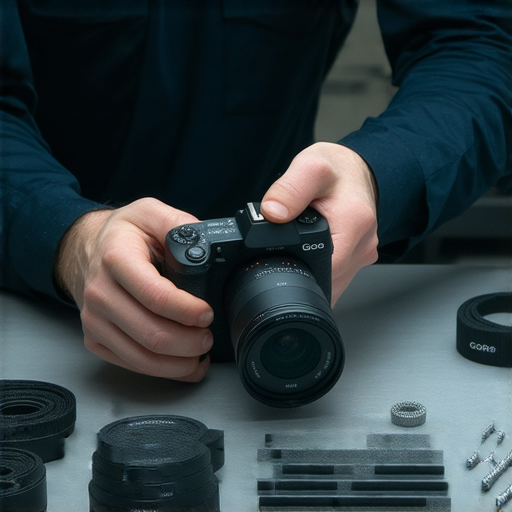 GoPro維修過程中的專業技師檢查攝影裝備，展現高效服務和專業技能，讓你的攝影裝備重焕生機，恢復最佳性能，提升拍攝體驗。