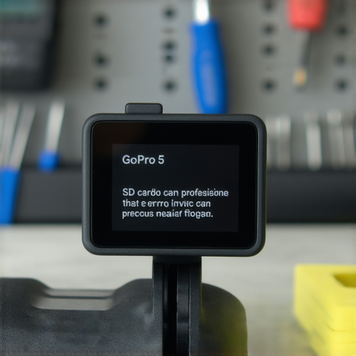 GoPro 5相機顯示SD卡故障的畫面，背景為專業維修服務店面，強調可以拯救珍貴影像的解決方案，吸引需要維修的用戶尋求幫助。