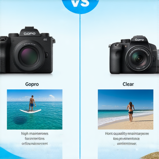 GoPro與數位相機的對比圖，顯示兩款拍攝神器在不同拍攝場景中的表現，幫助用戶了解哪款相機更值得投資，包含實用的維修秘訣。