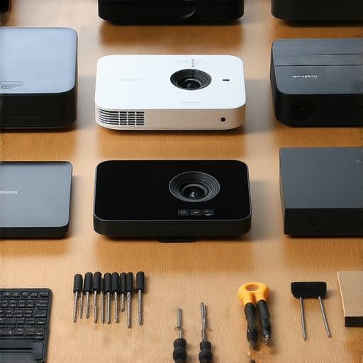 發現絕佳投影機推薦，專業維修服務團隊助你無憂觀影，圖中展示多款頂級投影機與維修工具，提供完美的觀影體驗與保障。