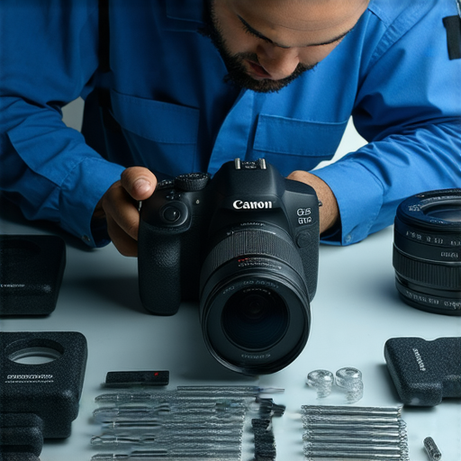 專業技術人員正在檢查Canon相機故障，維修工具和零件齊全，提供高效維修服務，讓你的相機重生，恢復完美拍攝功能，歡迎立即了解詳情。
