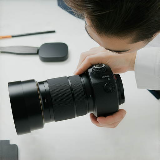 專業攝影師檢查鏡頭狀況，展示檢查技巧及維修服務，並強調鏡頭維護的重要性，確保攝影設備的最佳性能，提升拍攝質量。