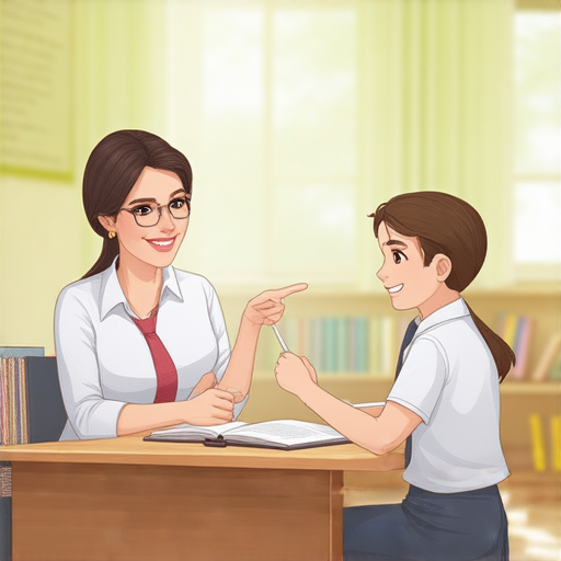 一位外籍英文老師與學生進行一對一輔導，環境輕鬆且學習氛圍愉快，學生專注於提升英文能力，體驗專業的教學方法與個性化的輔導。