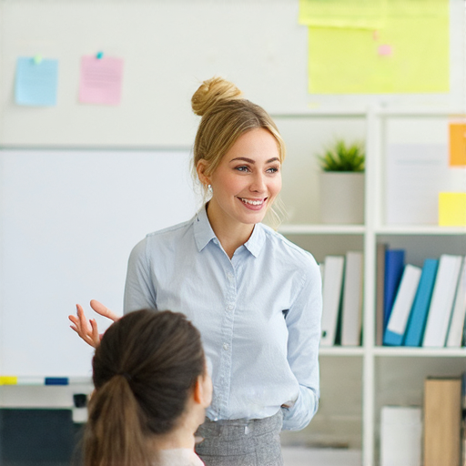 外籍英文老師與學生一對一互動學習，學生專心聆聽，提升流利英語能力，旅程開始，立即註冊，開啟流利英語之旅。