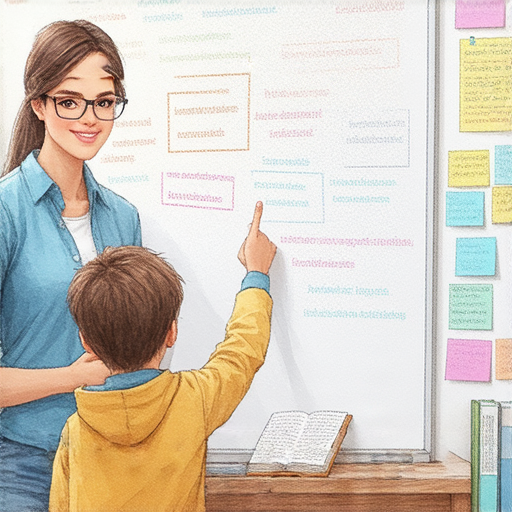 外籍老師一對一指導的場景，學生專心學習英文，使用氹氹轉技巧提升英文能力，環境輕鬆互動，學習氛圍活潑，展現學英文的新方法和樂趣。