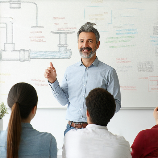 水管爆裂問題的英文應對教學，展示外籍老師一對一教學情境，幫助學生快速學會相關實用詞彙和表達，提升英文能力，立即解決家庭維修難題。