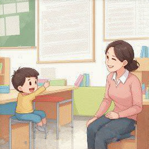 外籍老師教學情境，學生與外籍老師一對一對話，互動學習英語，環境活潑生動，展現英文學習的冒險旅程及樂趣。