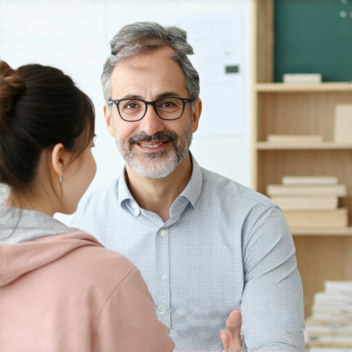 外籍老師一對一教學場景，學生與老師專注交流，輕鬆學習流利英語，體驗專業指導，解鎖流利英語的秘密，提升語言能力與自信心。