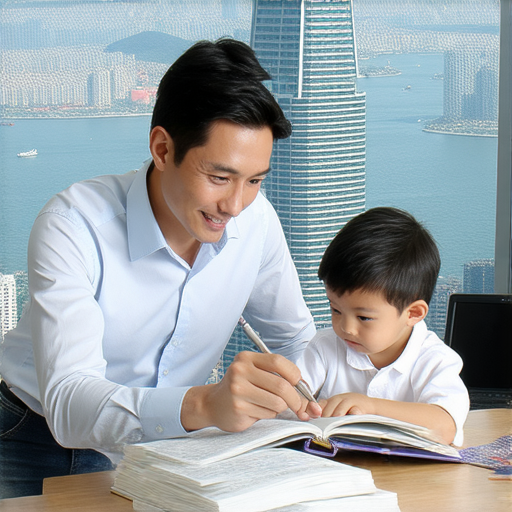 一位外籍老師與學生進行一對一英語教學，背景為香港城市景觀，強調學習流利英語以便自由行，展現互動的學習氛圍與文化交流。