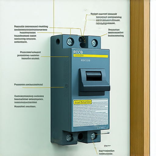 漏電遮斷器實物展示，圖中顯示其功能與組成，解釋漏電發生原因，強調其如何有效保護家庭安全，避免漏電危險，確保用電安全。