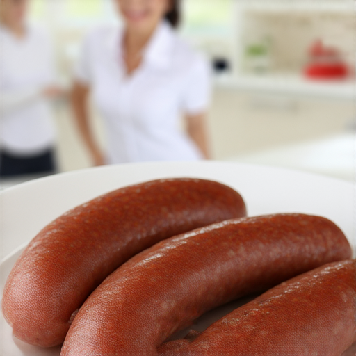 美味紅腸呈現特寫，旁邊有外籍英文老師正在講解美食英文，色彩鮮豔，誘人的食物組合，吸引人們立即聯繫學習美食英文。