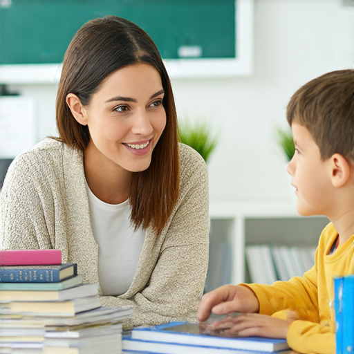 提升英文能力的宣傳圖片，展示外籍老師與學生一對一互動的情景，強調即刻預約外籍教師的優勢，以開啟全新的語言學習旅程，加強英語會話和聽力能力。