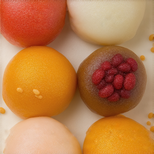 新疆的美味湯圓展示，色彩繽紛，饱满圓潤，內餡多樣，包含紅豆、芝麻、花生等，背景為傳統新疆風景，吸引人食欲，展現湯圓的秘密滋味。