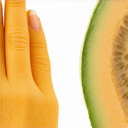 合掌瓜與哈密瓜並排展示，鮮豔的果皮和誘人的果肉特寫，突顯兩者的顏色與紋路差異，背景模糊，強調它們的美味和獨特特徵，揭示合掌瓜與哈密瓜的美味真相。