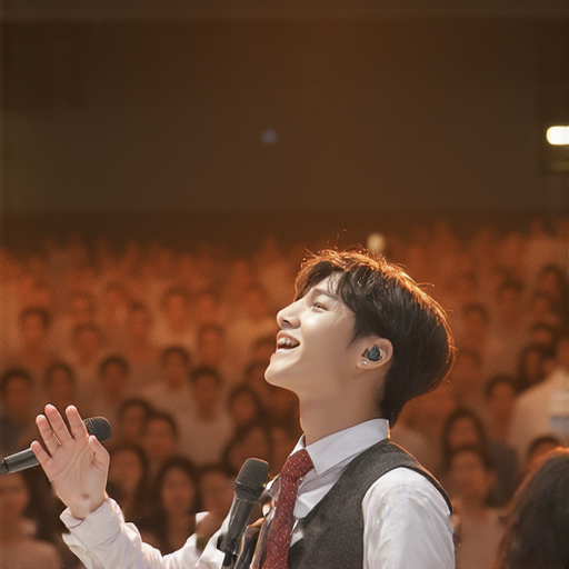 一位學生在英語朗誦比賽中投入表演，神情自信，背景有觀眾，強調《揭開英文朗誦的魅力，讓你的語言表達更出色！》的主題，展示表達技巧與語言藝術。