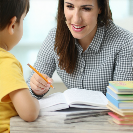 外籍老師一對一教學場景，學生專注與老師互動，桌上有英語學習資料，適合提升英文水平，讓語言能力脫穎而出。