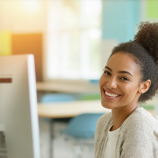 外籍老師在線上與學生一對一互動，教學場景展現提升英文實力的過程，學習者面帶微笑，流利英文學習之路不再遙不可及。