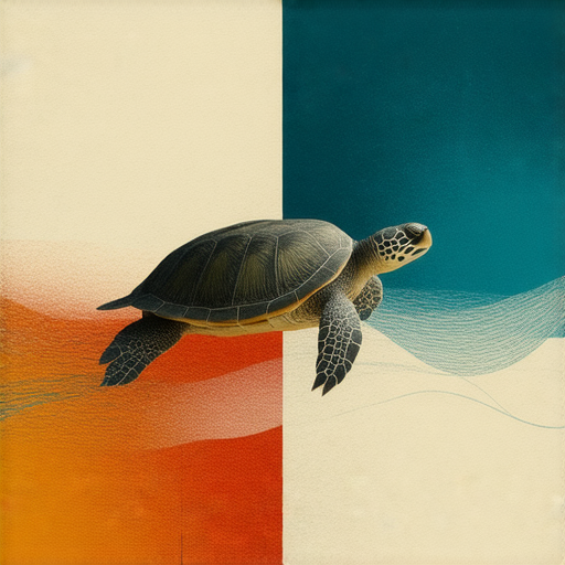 潔癖與焦慮的視覺象徵，展現烏龜緩慢與激動瞬間的對比，表達如何擺脫無聊生活，追求心靈自由與快樂的旅程。