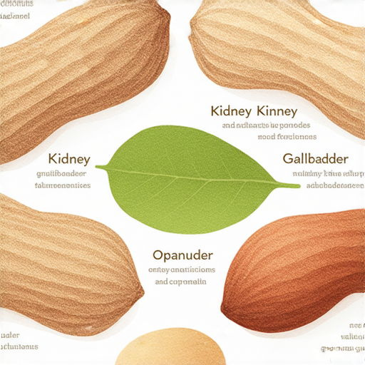 揭示腎臟與膽健康的食物，顯示花生的營養價值和對改善身體機能的影響，強調健康飲食在維護腎臟和膽囊功能的重要性。