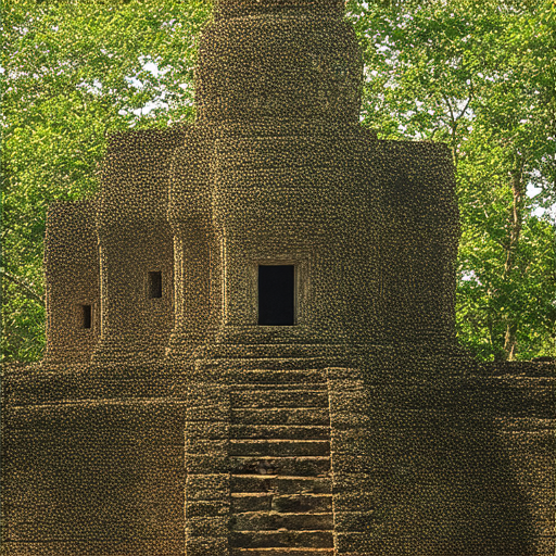 探索柬埔寨的隱藏神秘寺廟，叢林覆蓋的古老建築，陽光穿透樹梢，揭示歷史的秘境，綠意盎然的環境中散發出神秘氣息，等待旅行者的發現。