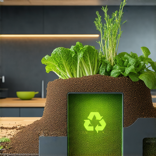 廚房中的廚餘回收裝置，展示將廚餘轉變為有機肥料的過程，強調環保與可持續生活的重要性，讓垃圾變成黃金，提升廚房生活品質。