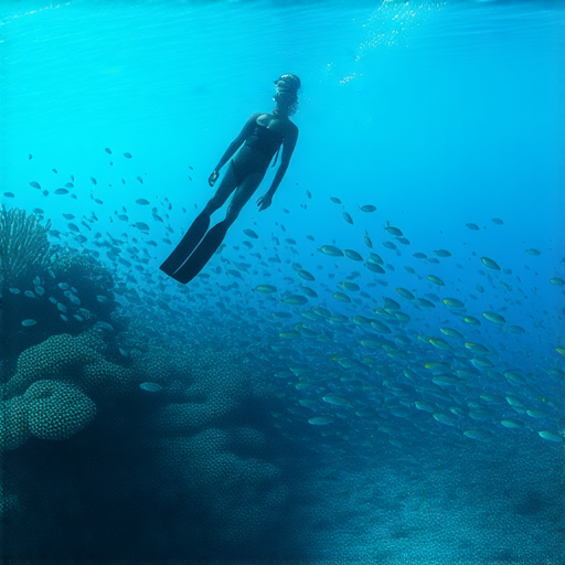 浮潛者在蔚藍海水中欣賞多彩珊瑚和魚群，正本英語的學習資料幫助探索海底世界的奧秘，體驗自然之美。