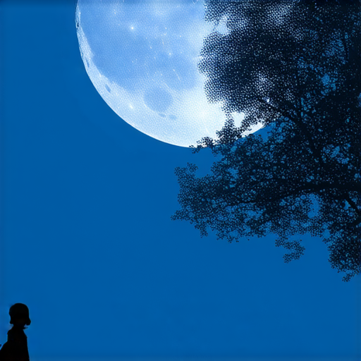 外籍英文教師在滿月下與學生進行一對一英語教學，學生專注學習，背景有美麗的滿月，突顯學習氛圍與語言升級的魔力。