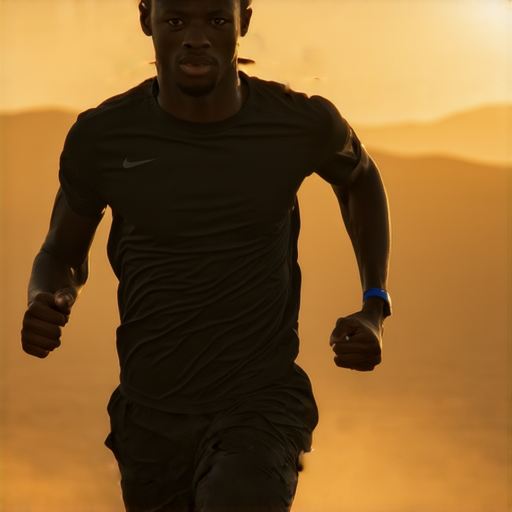 跌倒後的逆襲畫面，展示一位跑者在挑戰艱難路況後，重拾信心的瞬間，背景中可見追星活動，象徵精彩人生的勇敢與追求。