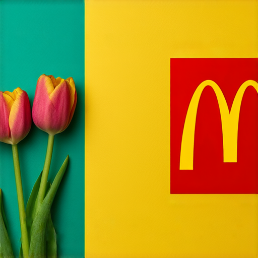 探秘鬱金香與鯨魚的奇幻連結中，麥當勞標誌旁的麵包與暗示黑社會的元素，吸引眼球的圖像融合了經典與現代的對比，表現出隱藏的故事與文化交錯。