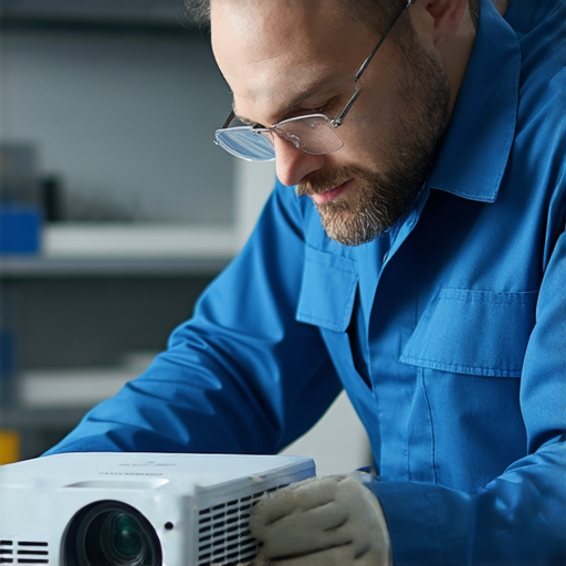 Optoma LED 4K投影機專業維修服務，技術人員正在仔細檢查投影設備，確保其性能恢復至最佳狀態，為用戶提供高品質的觀影體驗。