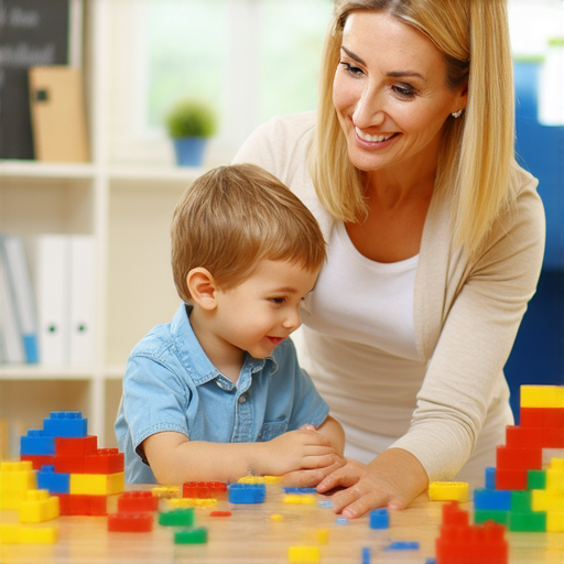 積木教學場景，外籍老師與學生一對一互動，提升英文基礎，學生專注學習，積木拼搭圖示，展現創意及學習樂趣，立即體驗專業外語教育，建立英文能力。