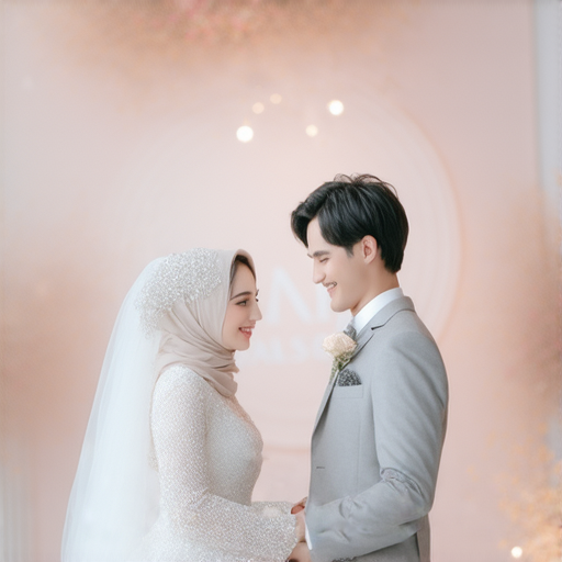 新婚甜蜜瞬間，夫妻倆手牽手開心微笑，背景是浪漫的婚禮場景，揭示愛情秘密，展現幸福生活的點滴時刻，讓愛情芬芳，幸福常伴。