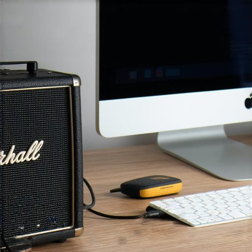 Marshall音響連接電腦的示範圖片，展現音響與科技的結合，並介紹專業維修服務，讓用戶了解如何提升音質體驗。