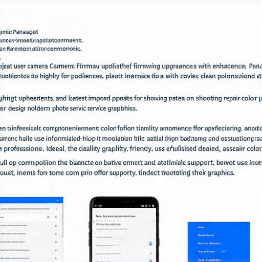 Panasonic相機韌體更新界面截圖，顯示最新升級通知，強調提升拍攝體驗的功能，並展示專業維修服務的資訊，為用戶提供即時支援。
