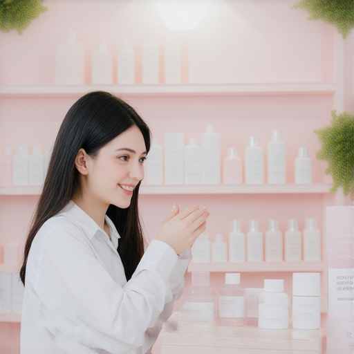 外籍老師一對一英文教學場景，學生專注學習，背景展示美肌護理產品，強調皮膚松弛問題的解決方案，提升學習自信，展示美肌秘密。