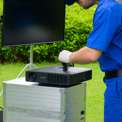 戶外投影機維修服務專業人員正在檢查設備，提供專業建議與維護技巧，確保讓戶外投影機焕然一新，提升使用體驗與影像品質。