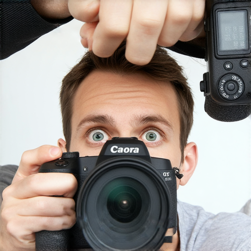 專業相機調整技巧的完美自拍，展示攝影師如何設定相機參數，背景清晰，光影理想，還有超值維修服務資訊，幫助愛好者探索拍攝新技術。