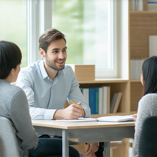 專業外籍老師一對一教學場景，學生與老師互動流利英文，教室環境舒適，開啟語言新世界的學習體驗。