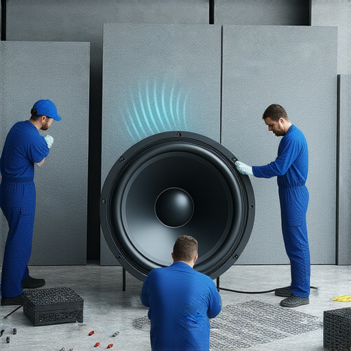 低音揚聲器維修專業服務圖片，展示技術團隊檢查設備，解決低音相位失控問題，重拾震撼音效的解決方案，讓音樂體驗更完美。