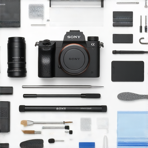 Sony全畫幅相機維修教學，展示維修工具與相機零件，攝影技巧提升指南，適合攝影愛好者與專業用戶，了解相機維修步驟與技巧，增強攝影技術與作品品質。