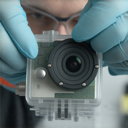 運動拍攝相機專業維修過程的精細鏡頭，技術人員專注於修理相機內部零件，展示我們優質的維修服務，讓您安心使用運動相機捕捉精彩瞬間。