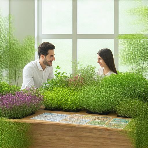 外籍老師與學生一對一教學場景，專注於植物專業術語的英文學習，桌上擺放著各種植物標本和教材，展現學習氣氛和專業知識的提升。