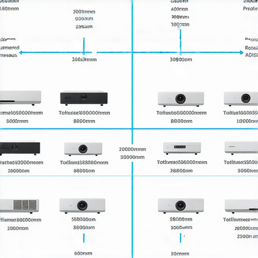 投影機安裝距離示意圖，展示不同投影機型號的安裝距離建議，強調專業維修服務的重要性，幫助用戶準確選擇合適的安裝距離，提高投影效果。